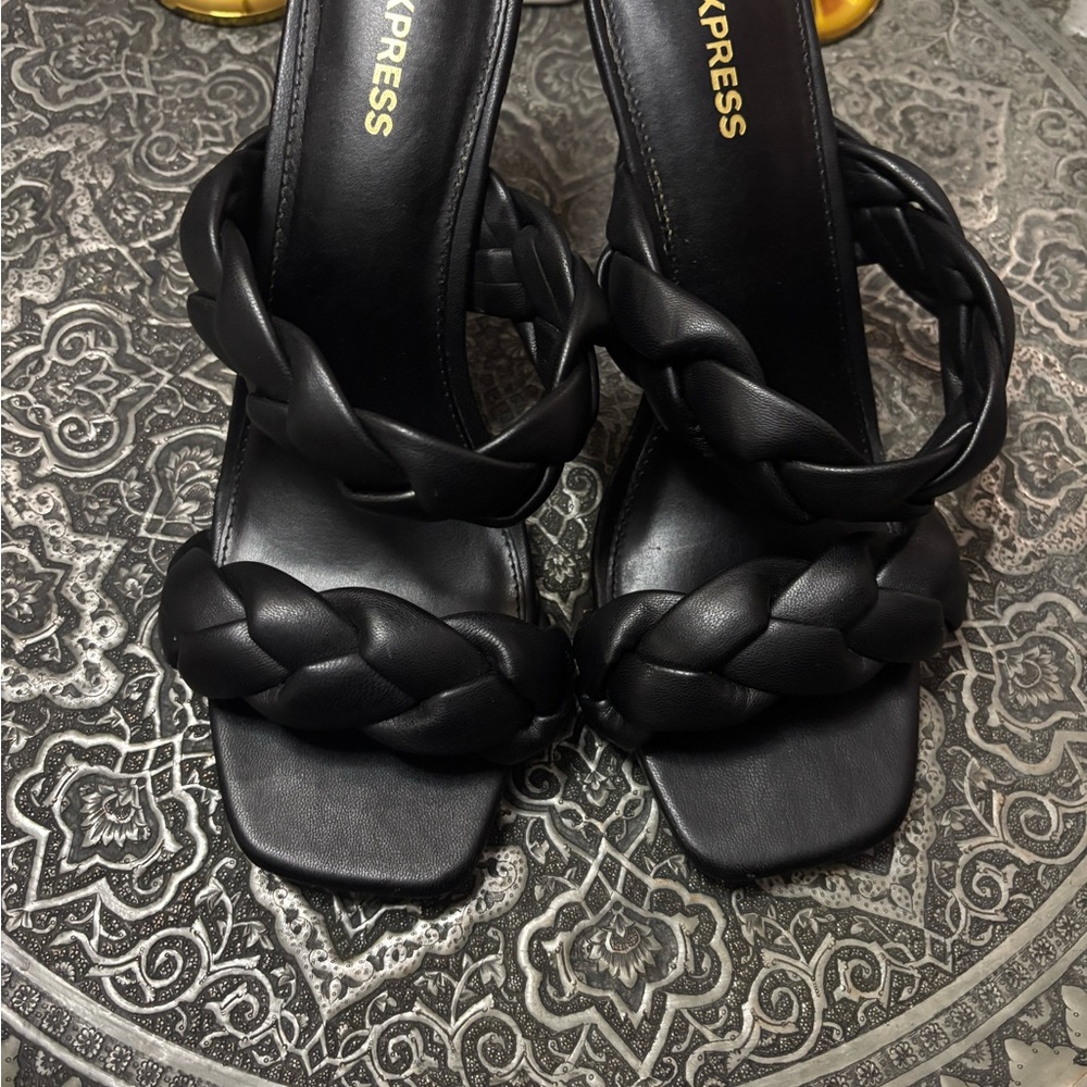 Express Black Braided Heeled Sandals
